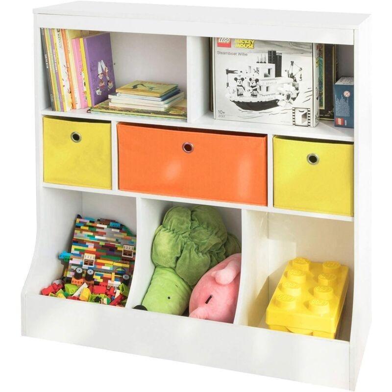 Beyaz MDF 5 Bölmeli ve 3 Renkli Sepetli Oyuncak Dolabı - 92x40x93 cm - 150917