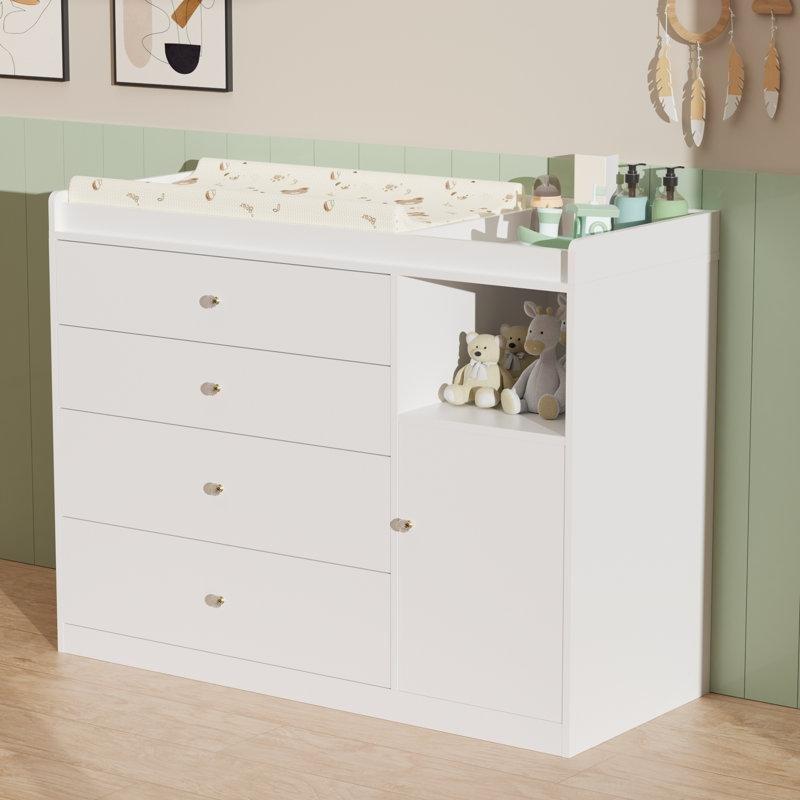 Beyaz MDF 5 Çekmeceli Çıkarılabilir Üst Tablalı Alt Değiştirme Masası - 115x45x92 cm - 163216