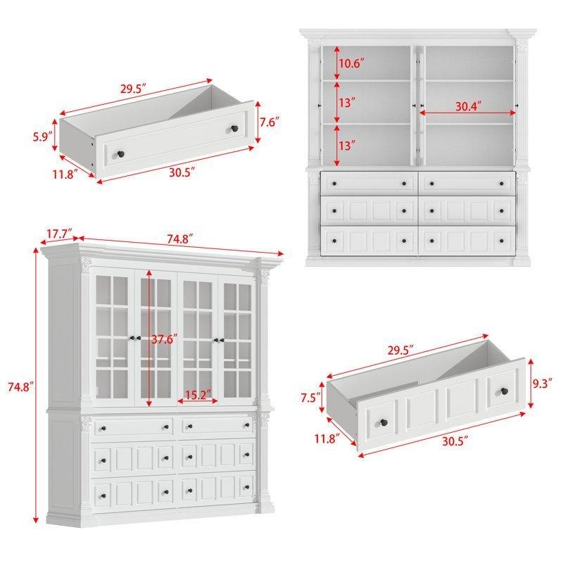 Beyaz MDF 6 Çekmeceli Cam Kapaklı Vitrin Gümüşlük - 190x190x45 cm - 157129