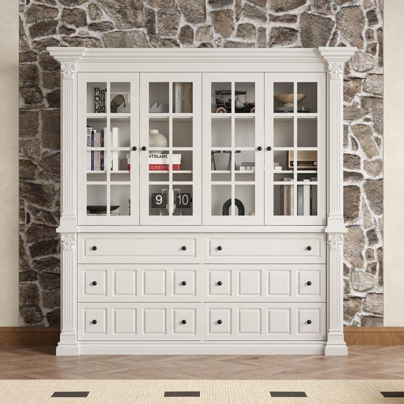 Beyaz MDF 6 Çekmeceli Cam Kapaklı Vitrin Gümüşlük - 190x190x45 cm - 157129