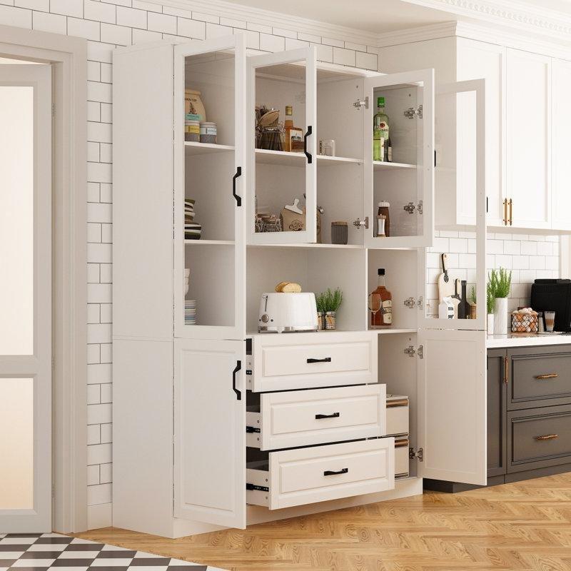 Beyaz MDF 6 Kapaklı 3 Çekmeceli El Boyaması Detaylı Vitrin - Gümüşlük - 161 cm - 157180