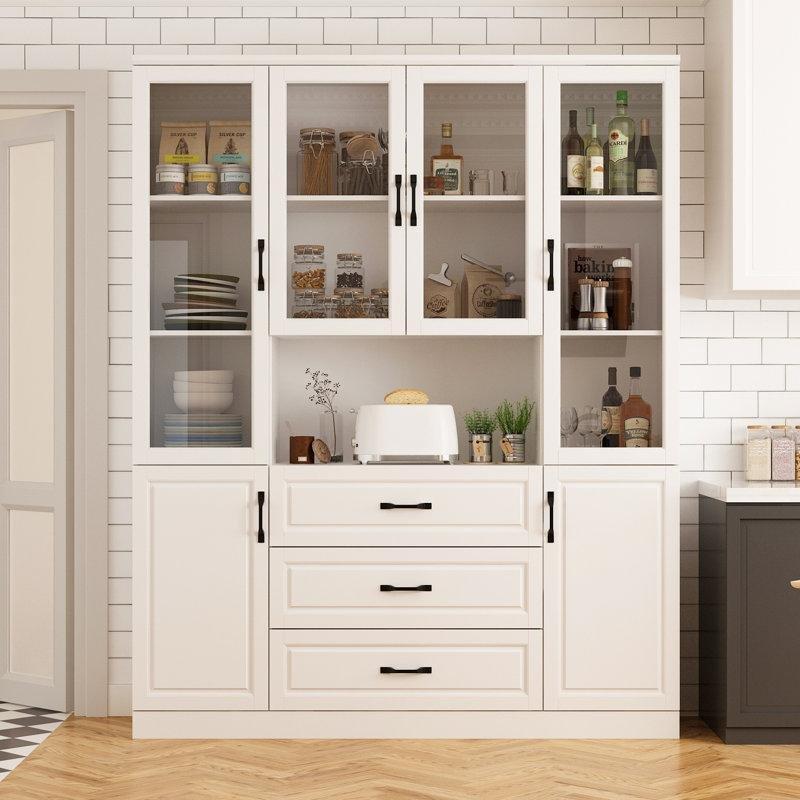 Beyaz MDF 6 Kapaklı 3 Çekmeceli El Boyaması Detaylı Vitrin - Gümüşlük - 161 cm - 157180