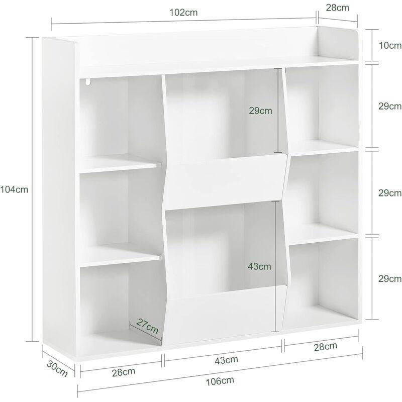 Beyaz MDF 8 Bölmeli Kitaplıklı Oyuncak Dolabı - 106x30x104 cm - 151008