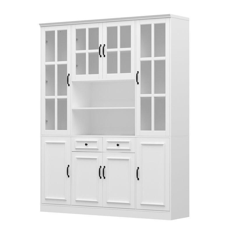 Beyaz MDF 8 Kapaklı 2 Çekmeceli Camlı Vitrin - Gümüşlük - 160x40x200 cm - 157078