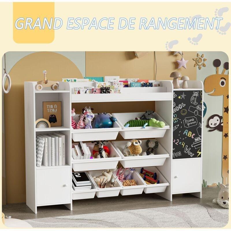 Beyaz MDF 8 Saklama Kutulu 2 Kapaklı Kara Tahtalı Oyuncak Dolabı - 138x30x95 cm - 150871