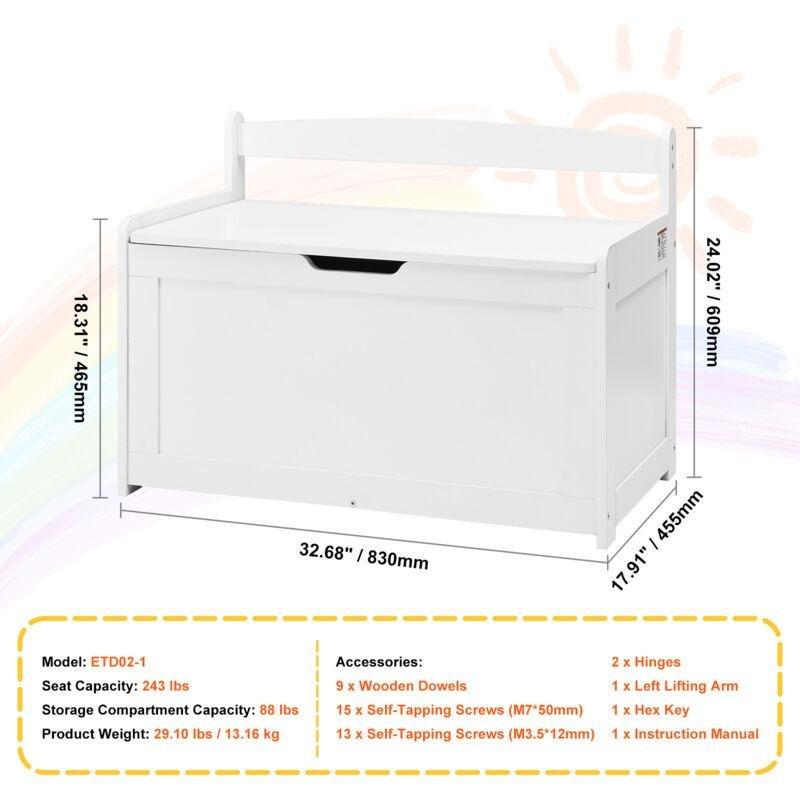 Beyaz MDF Banklı Kapaklı Oyuncak Dolabı - 83x46x61 cm - 150790
