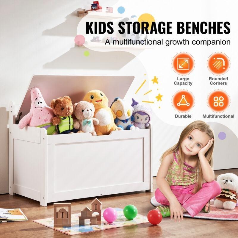 Beyaz MDF Banklı Kapaklı Oyuncak Dolabı - 83x46x61 cm - 150790