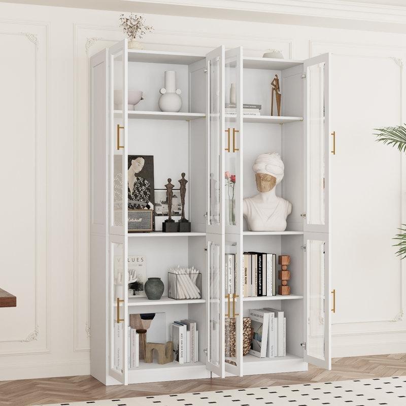 Beyaz MDF Cam Kapaklı 4 Dolaplı Vitrin - Gümüşlük - 181x120x36 cm - 157159