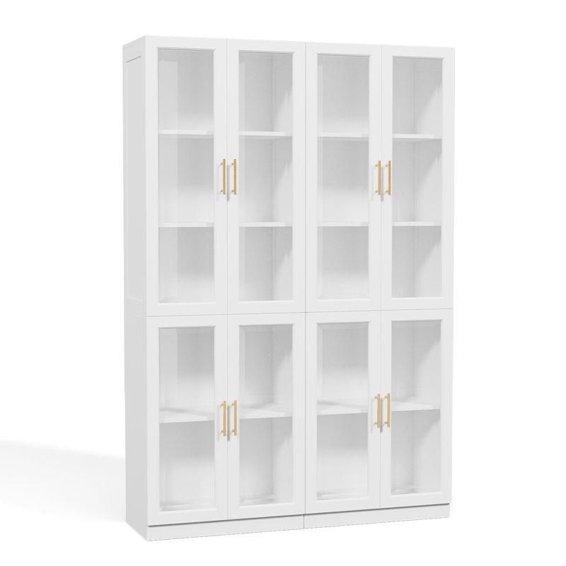Beyaz MDF Cam Kapaklı 4 Dolaplı Vitrin - Gümüşlük - 181x120x36 cm - 157159