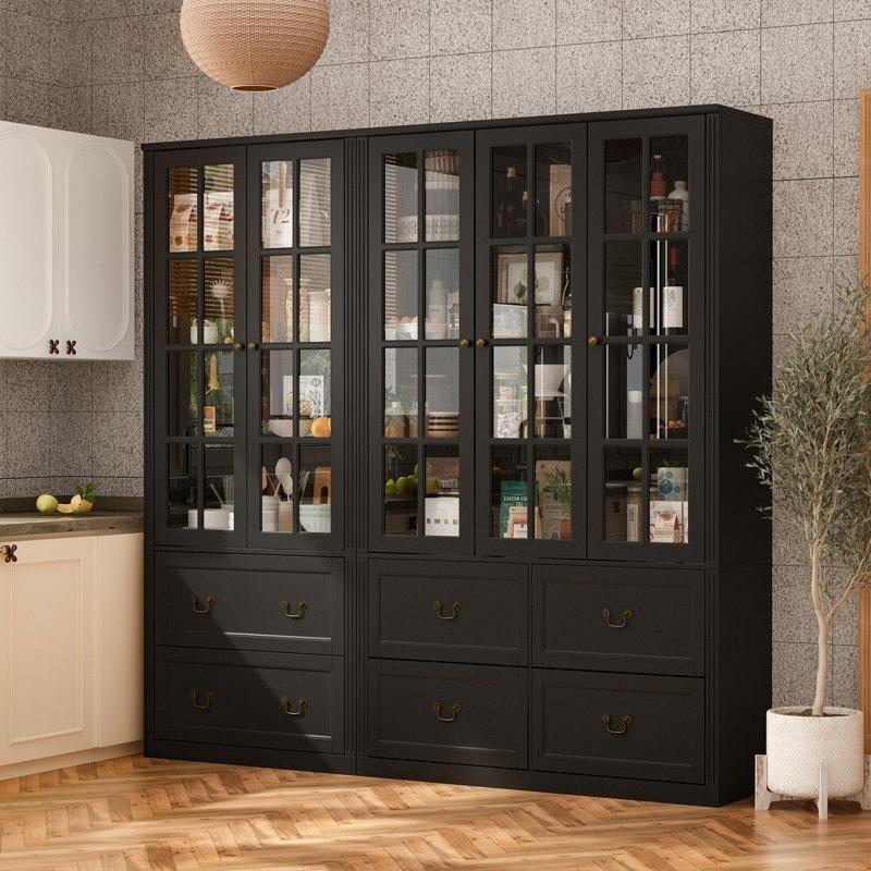 Beyaz MDF Cam Kapaklı 6 Çekmeceli Vitrin - Gümüşlük - 200x200 cm - 157033