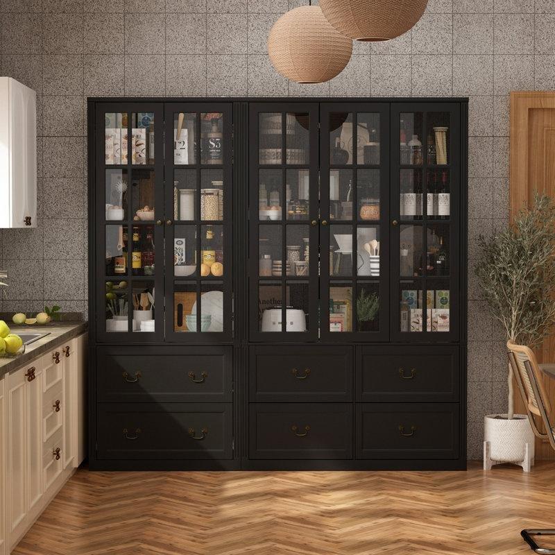 Beyaz MDF Cam Kapaklı 6 Çekmeceli Vitrin - Gümüşlük - 200x200 cm - 157033