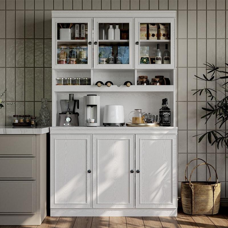 Beyaz MDF Cam Kapaklı ve Şaraplıklı Mutfak Vitrini - Gümüşlük - 101x40x190 cm - 157111