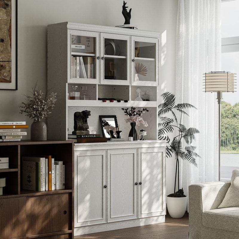 Beyaz MDF Cam Kapaklı ve Şaraplıklı Mutfak Vitrini - Gümüşlük - 101x40x190 cm - 157111