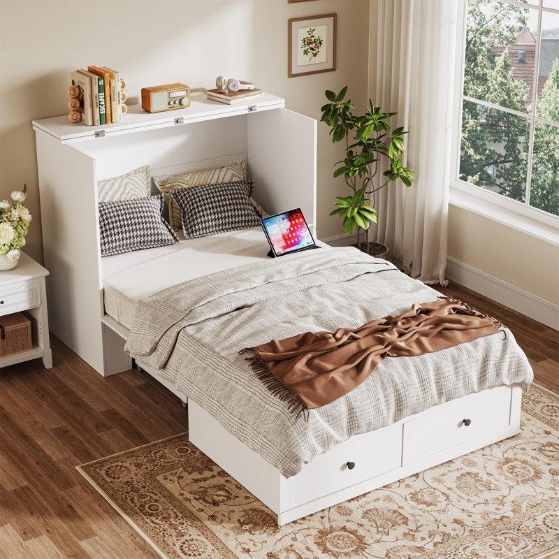 Beyaz MDF Çekmeceli Şarj Üniteli Duvar Yatağı - 104 cm - 144465