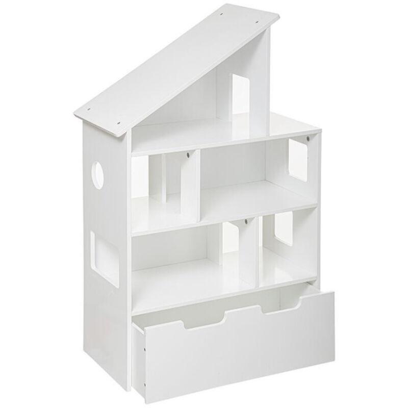 Beyaz MDF Ev Şeklinde Raflı Oyuncak Dolabı - 65x30x104 cm - 150867