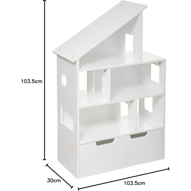 Beyaz MDF Ev Şeklinde Raflı Oyuncak Dolabı - 65x30x104 cm - 150867