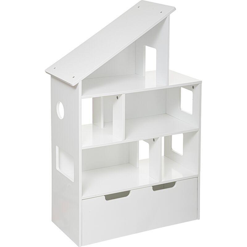 Beyaz MDF Ev Şeklinde Raflı Oyuncak Dolabı - 65x30x104 cm - 150867