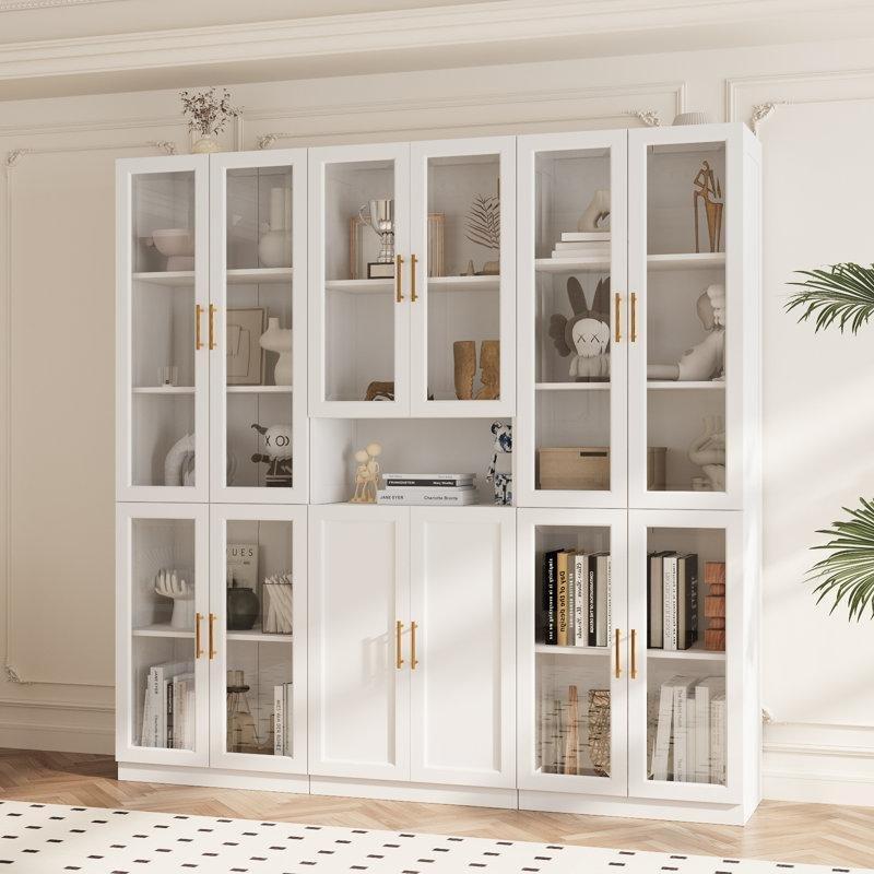 Beyaz MDF Gold Kulplu Cam Kapaklı Modüler Vitrin - Gümüşlük - 180x181 cm - 157219