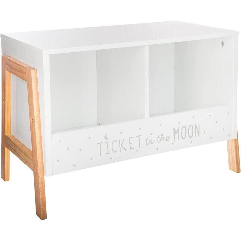 Beyaz MDF Gövdeli Çam Ahşap Ayaklı 2 Bölmeli Oyuncak Dolabı - 60x30x40 cm - 150864