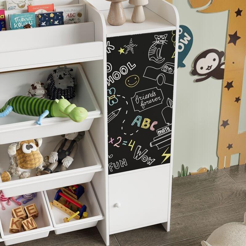 Beyaz MDF Kara Tahtalı ve 8 Sepetli Oyuncak Dolabı - 137x30x95 cm - 150709