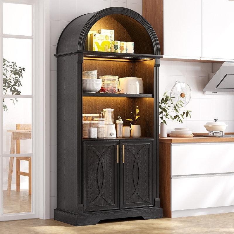 Beyaz MDF Kemerli LED Aydınlatmalı ve Şaraplıklı Vitrin - Gümüşlük - 80x40x180 cm - 156880