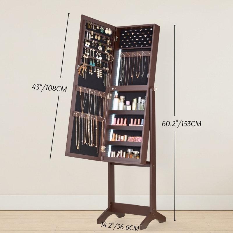 Beyaz MDF Kilitli Boy Aynalı Ayaklı Takı Dolabı - 148x41x37 cm - 145344