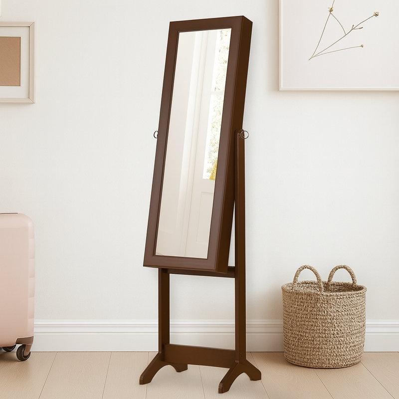 Beyaz MDF Kilitli Boy Aynalı Ayaklı Takı Dolabı - 148x41x37 cm - 145344