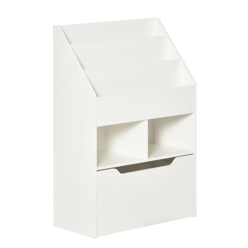 Beyaz MDF Kitaplıklı Tekerlekli Çekmeceli Oyuncak Dolabı - 91x60 cm - 150528