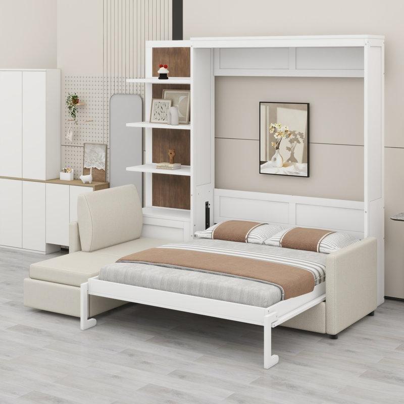Beyaz MDF Koltuklu ve Raflı Duvar Yatağı - 144270