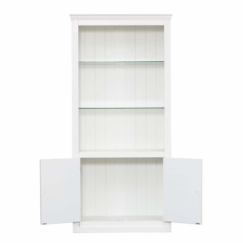 Beyaz MDF LED Aydınlatmalı Ayarlanabilir Cam Raflı Retro Vitrin - Gümüşlük - 201 cm - 156931