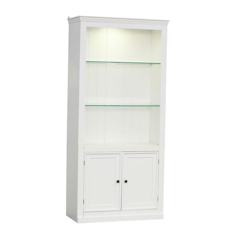 Beyaz MDF LED Aydınlatmalı Ayarlanabilir Cam Raflı Retro Vitrin - Gümüşlük - 201 cm - 156931