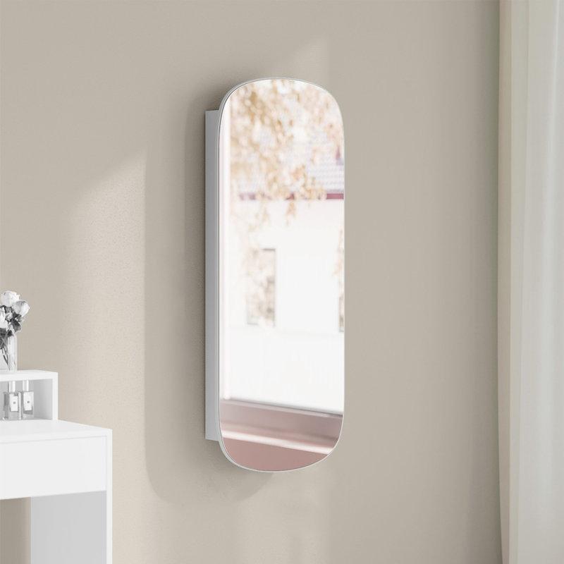 Beyaz MDF LED Işıklı Kilitli Duvara Monte Aynalı Takı Dolabı - 108x42 cm - 145143