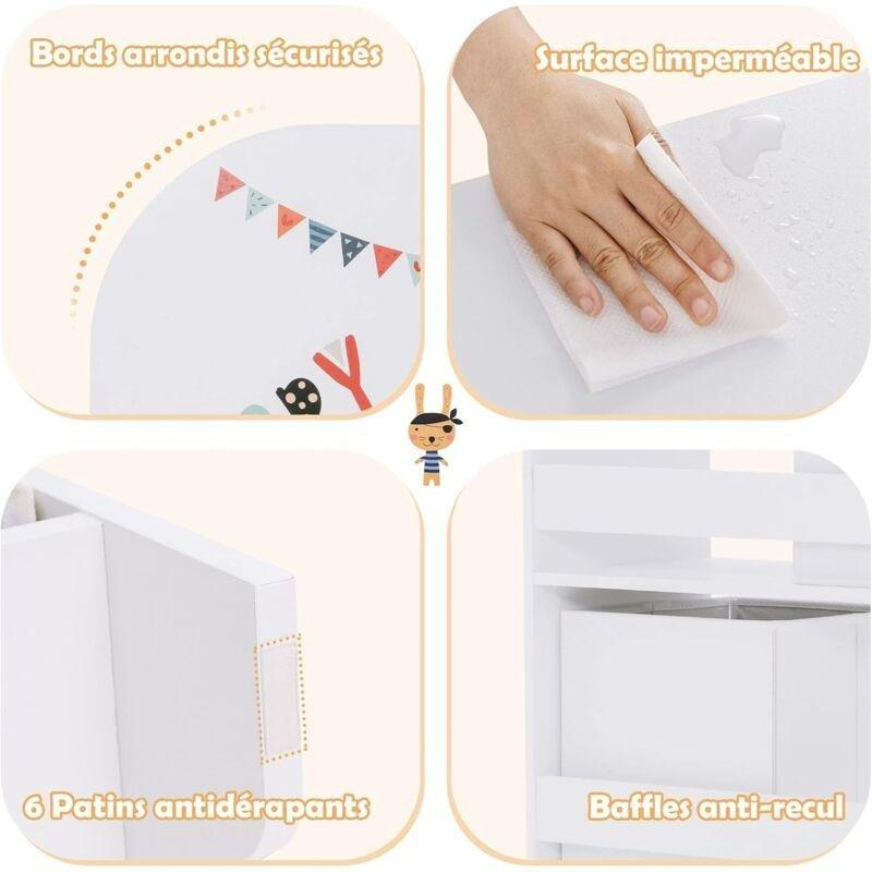 Beyaz MDF Okyanus Temalı 2 Kumaş Çekmeceli Raflı Oyuncak Dolabı - 93x30x102 cm - 150886