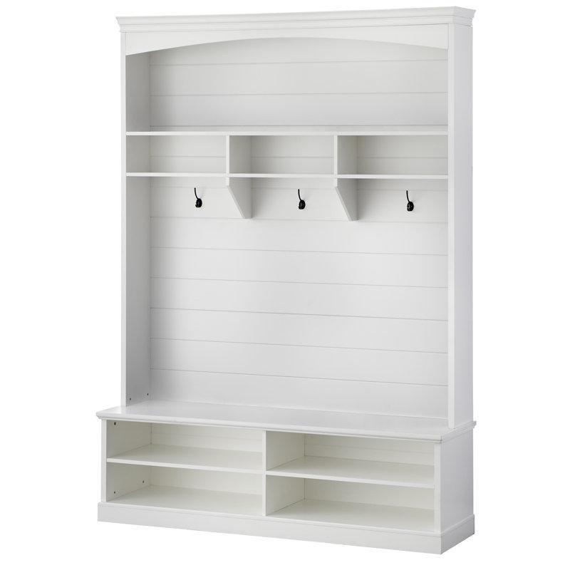 Beyaz MDF Oturaklı Ayakkabılıklı Duvara Monte Portmanto Vestiyer - 155 cm - 159679