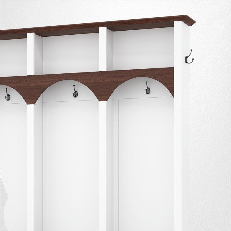 Beyaz MDF Oturaklı ve Ayakkabılıklı 5 Askılı Portmanto Vestiyer - 148 cm - 159715
