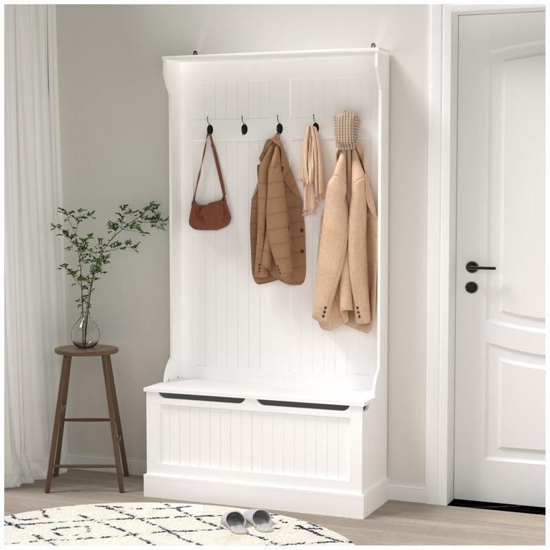 Beyaz MDF Oturaklı ve Ayakkabılıklı 5 Askılı Portmanto Vestiyer - 97 cm - 159673