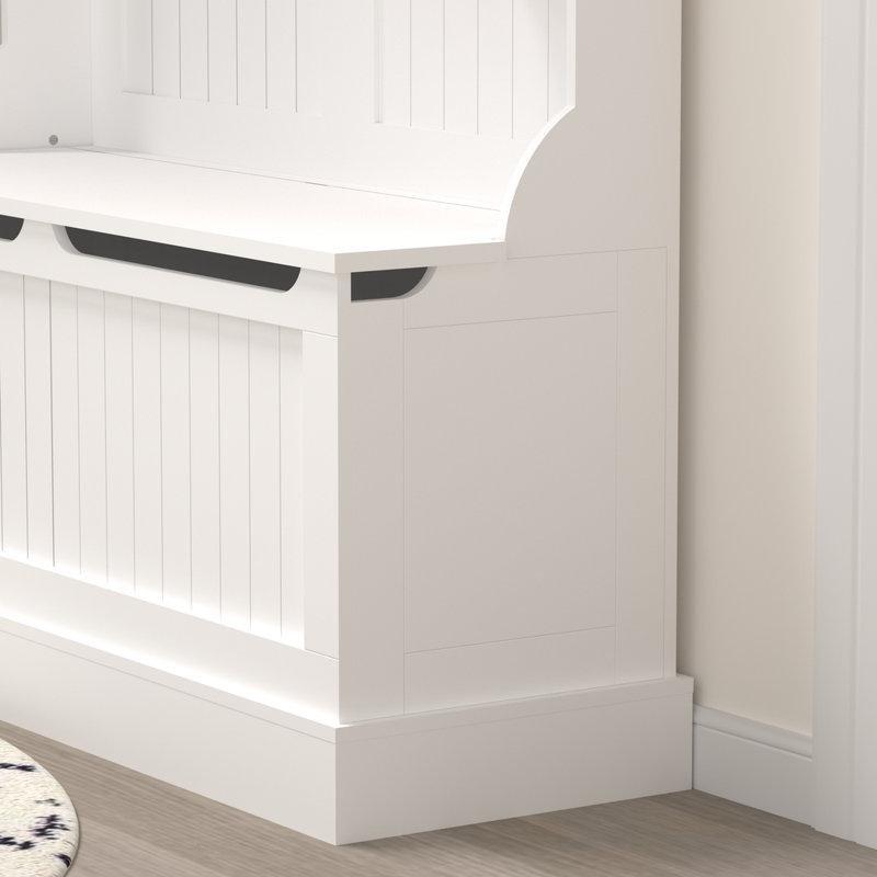 Beyaz MDF Oturaklı ve Ayakkabılıklı 5 Askılı Portmanto Vestiyer - 97 cm - 159673