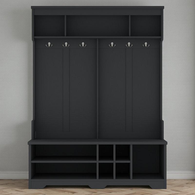 Beyaz MDF Oturaklı ve Ayakkabılıklı 6 Askılı Portmanto Vestiyer - 151 cm - 159850