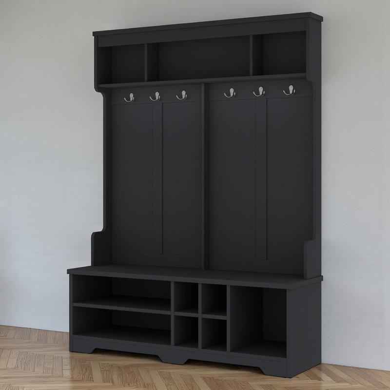 Beyaz MDF Oturaklı ve Ayakkabılıklı 6 Askılı Portmanto Vestiyer - 151 cm - 159850