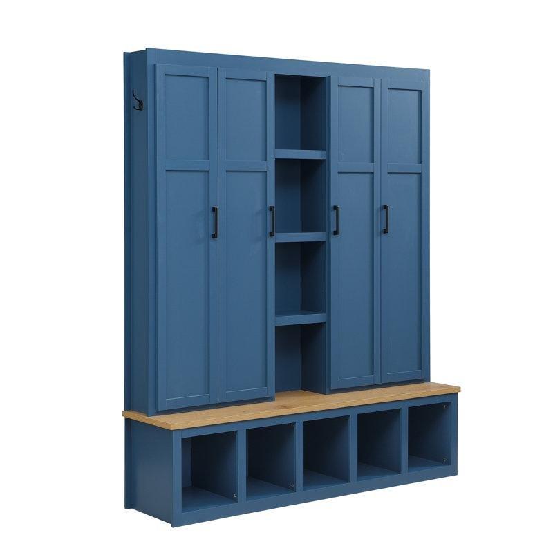 Beyaz MDF Oturaklı ve Dolaplı 6 Askılı Portmanto Vestiyer - 160 cm - 159757