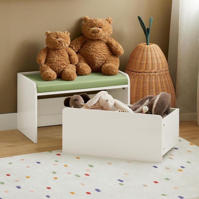 Beyaz MDF Tekerlekli Çekmeceli Oturaklı Oyuncak Dolabı - 60x34x45 cm - 150733