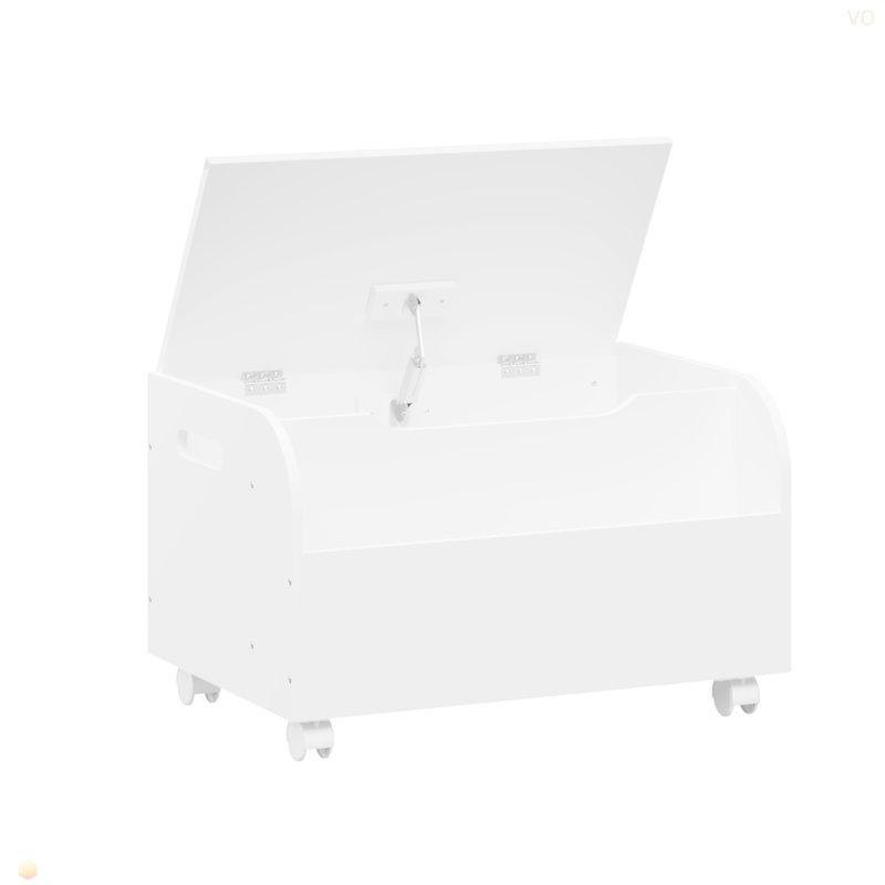 Beyaz MDF Tekerlekli ve Ön Kitaplıklı Kapaklı Oyuncak Dolabı - 60x40x37 cm - 150069