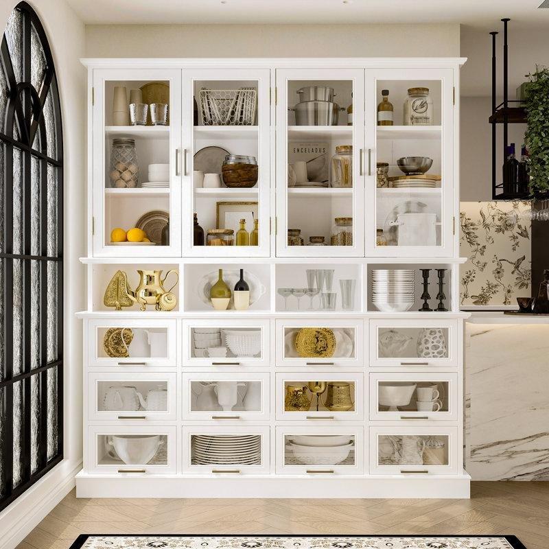 Beyaz MDF Temperli Cam Kapaklı Vitrin Gümüşlük - 200x161x45 cm - 157015