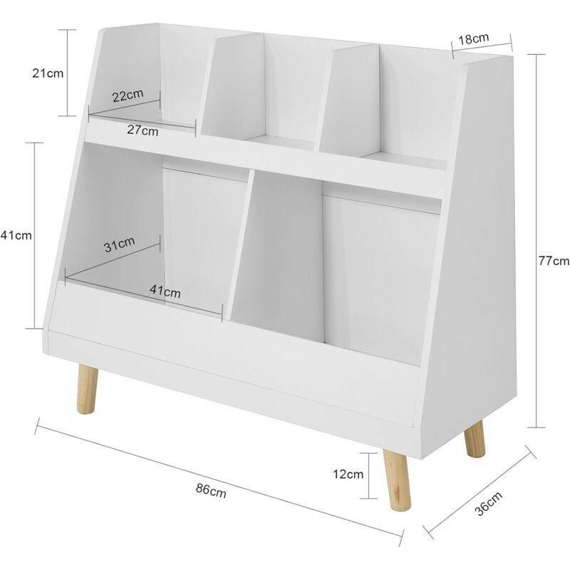 Beyaz MDF ve Masif Ahşap Ayaklı 5 Açık Bölmeli Oyuncak Dolabı - 86 cm - 150962