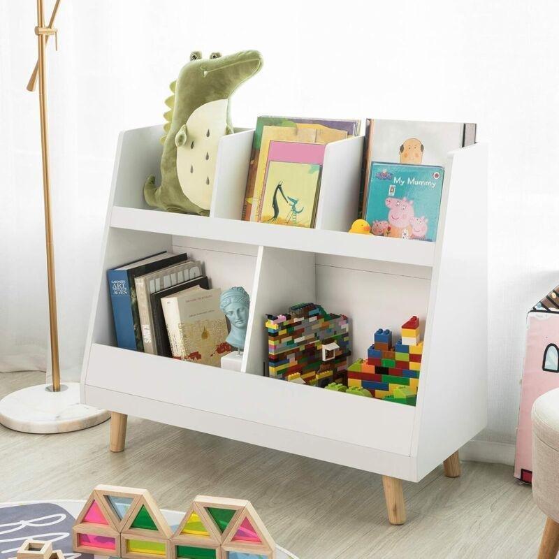 Beyaz MDF ve Masif Ahşap Ayaklı 5 Açık Bölmeli Oyuncak Dolabı - 86 cm - 150962