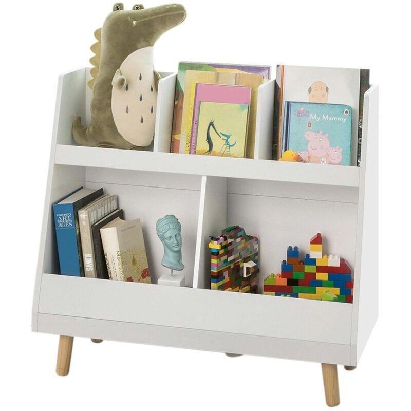 Beyaz MDF ve Masif Ahşap Ayaklı 5 Açık Bölmeli Oyuncak Dolabı - 86 cm - 150962