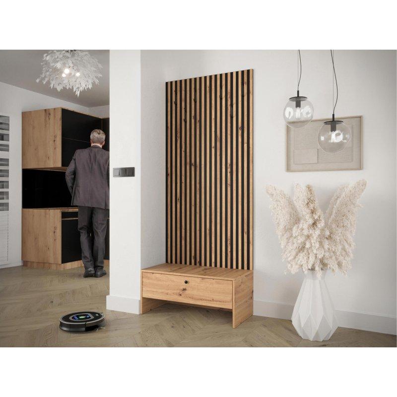 Beyaz Meşe Zanaatkar Çıtalı Askılı Portmanto Vestiyer - 85 cm - 159259