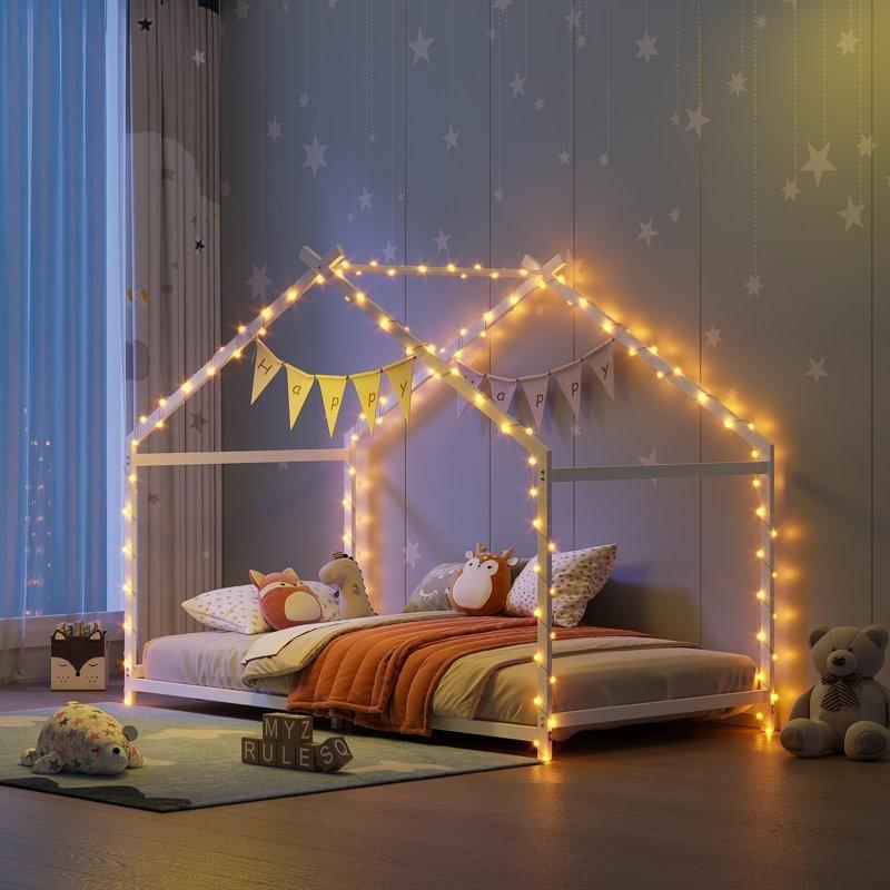 Beyaz Metal Ev Tipi Çatılı Montessori Karyola - 97x199 cm - 142624