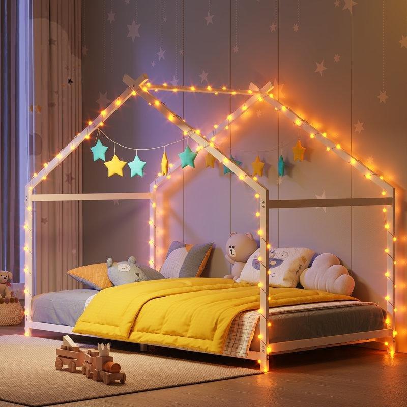 Beyaz Metal Ev Tipi Çatılı Montessori Karyola - 97x199 cm - 142624
