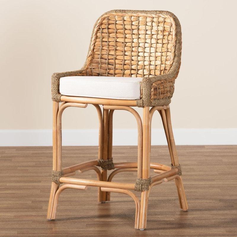 Beyaz Minderli El Yapımı Rattan Hasır Bar Sandalyesi - 70 cm - 148173